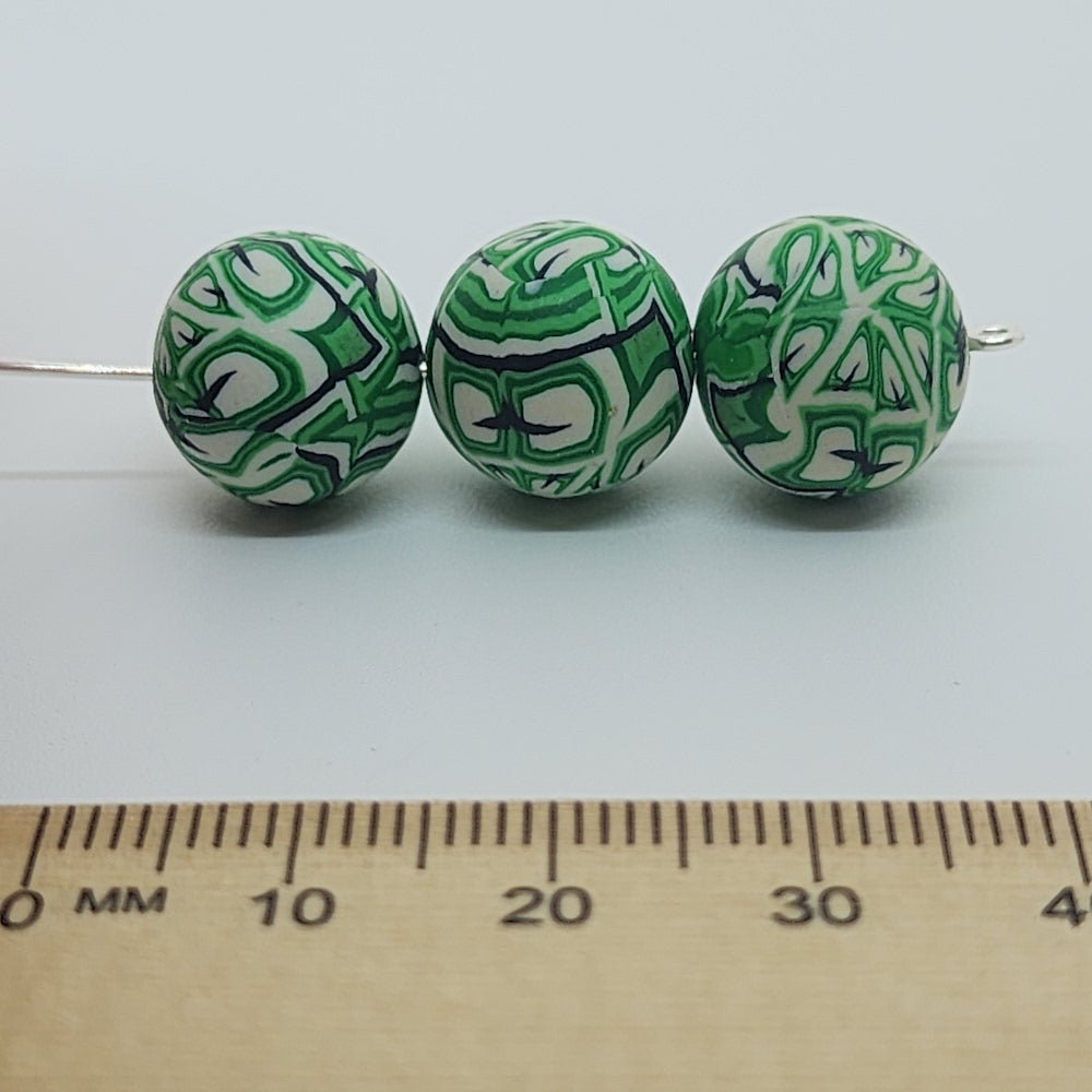 12mm Round Fimo Beads (10) - Hoof Print on Green