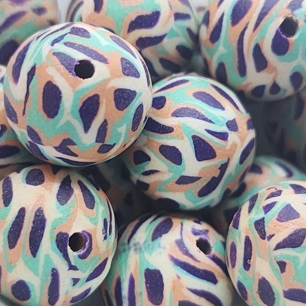 12mm Round Fimo Beads (10) - Animal Print Pastel