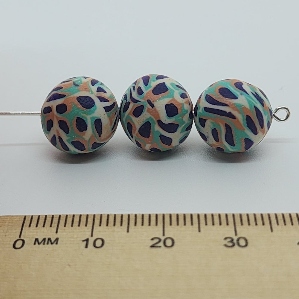 12mm Round Fimo Beads (10) - Animal Print Pastel