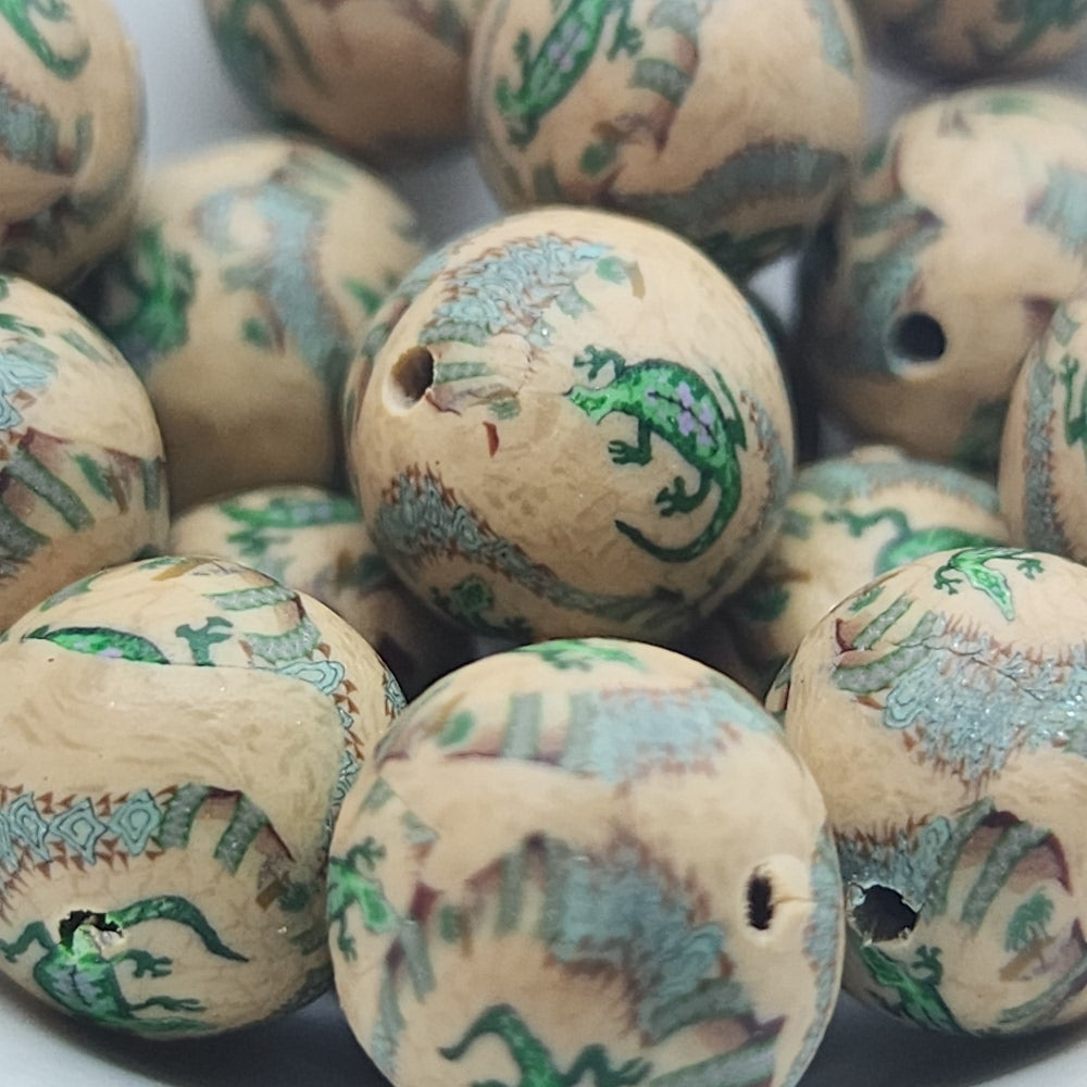12mm Round Fimo Beads (10) - Gekko