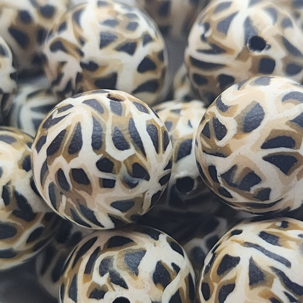 12mm Round Fimo Beads (10) - Animal Print Brown