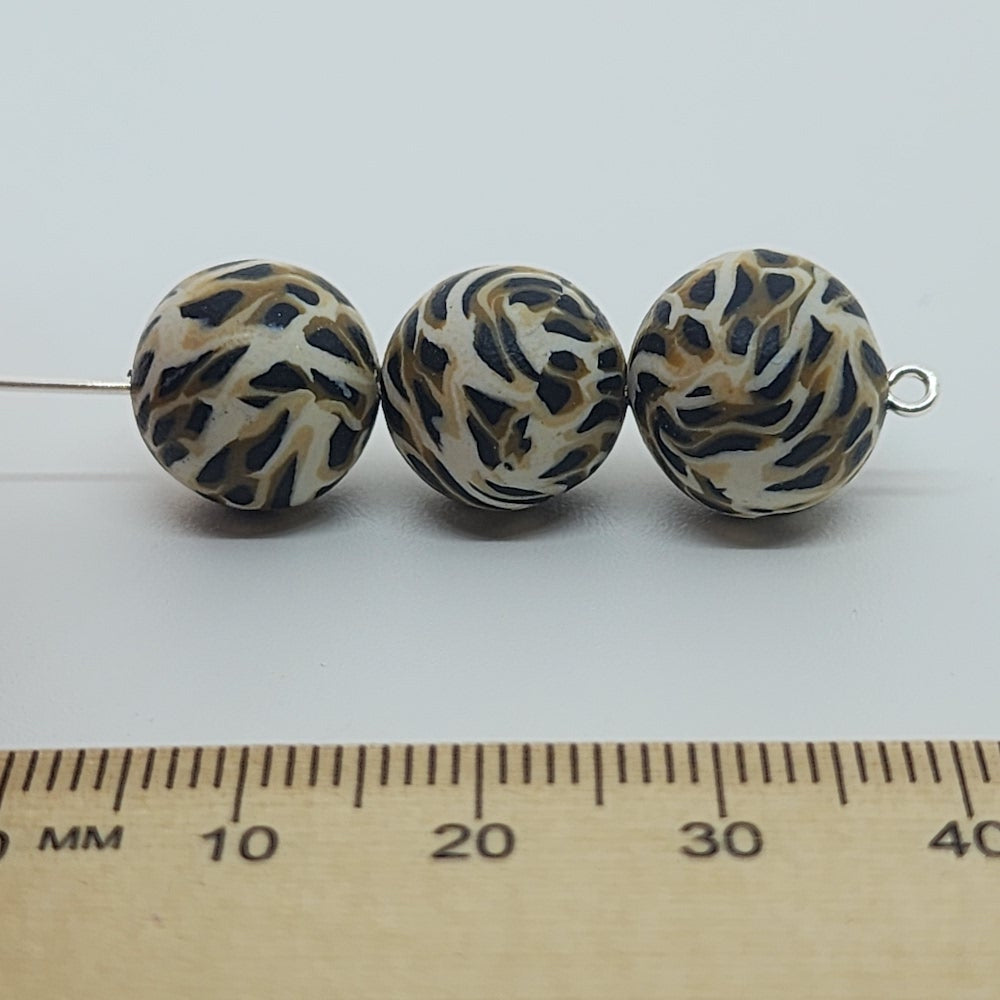 12mm Round Fimo Beads (10) - Animal Print Brown