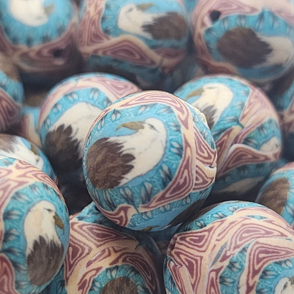 12mm Round Fimo Beads (10) - Eagle Head