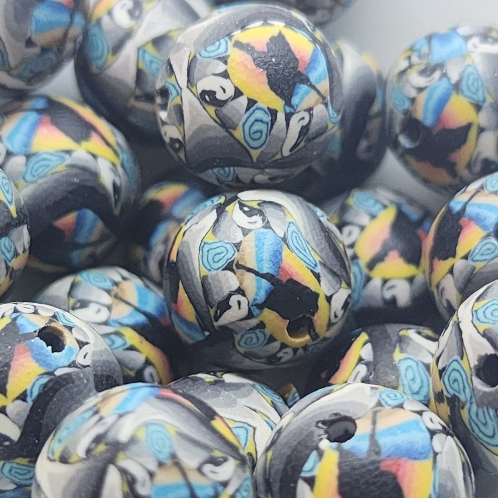 12mm Round Fimo Beads (10) - Surfer w. Yin/Yang