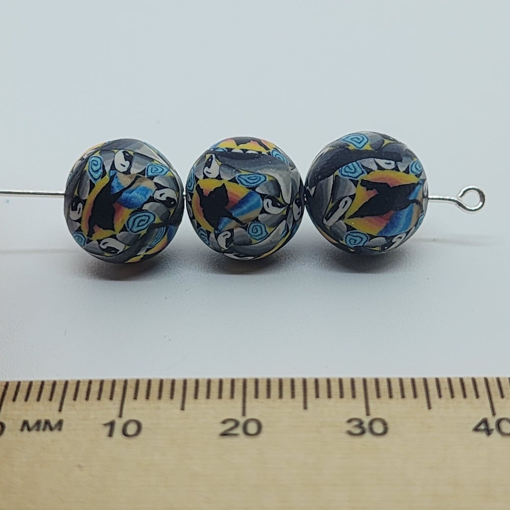 12mm Round Fimo Beads (10) - Surfer w. Yin/Yang
