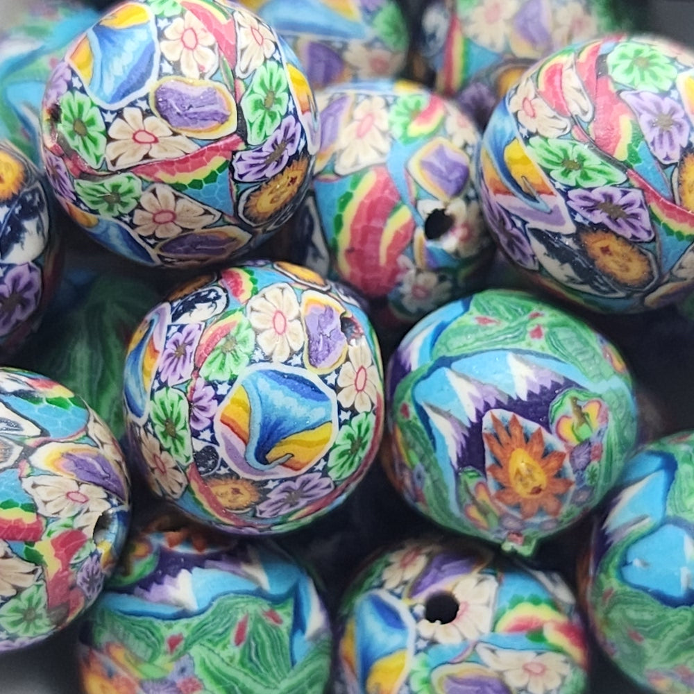 8mm Round Fimo Beads (10) - Sun & 3 Mountains