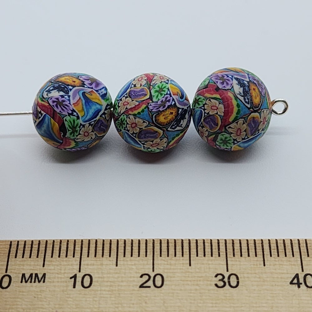 8mm Round Fimo Beads (10) - Sun & 3 Mountains