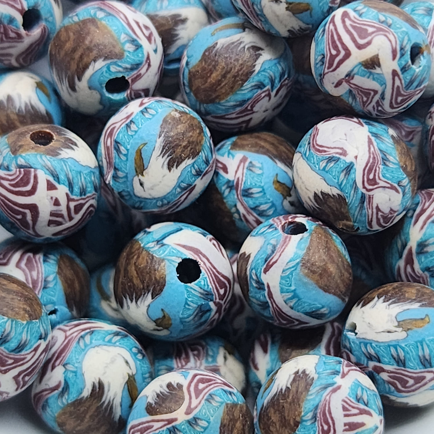 8mm Round Fimo Beads (10) - Eagle Head