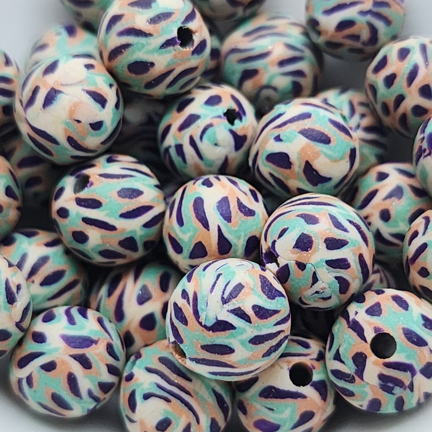 8mm Round Fimo Beads (10) - Animal Print Pastel