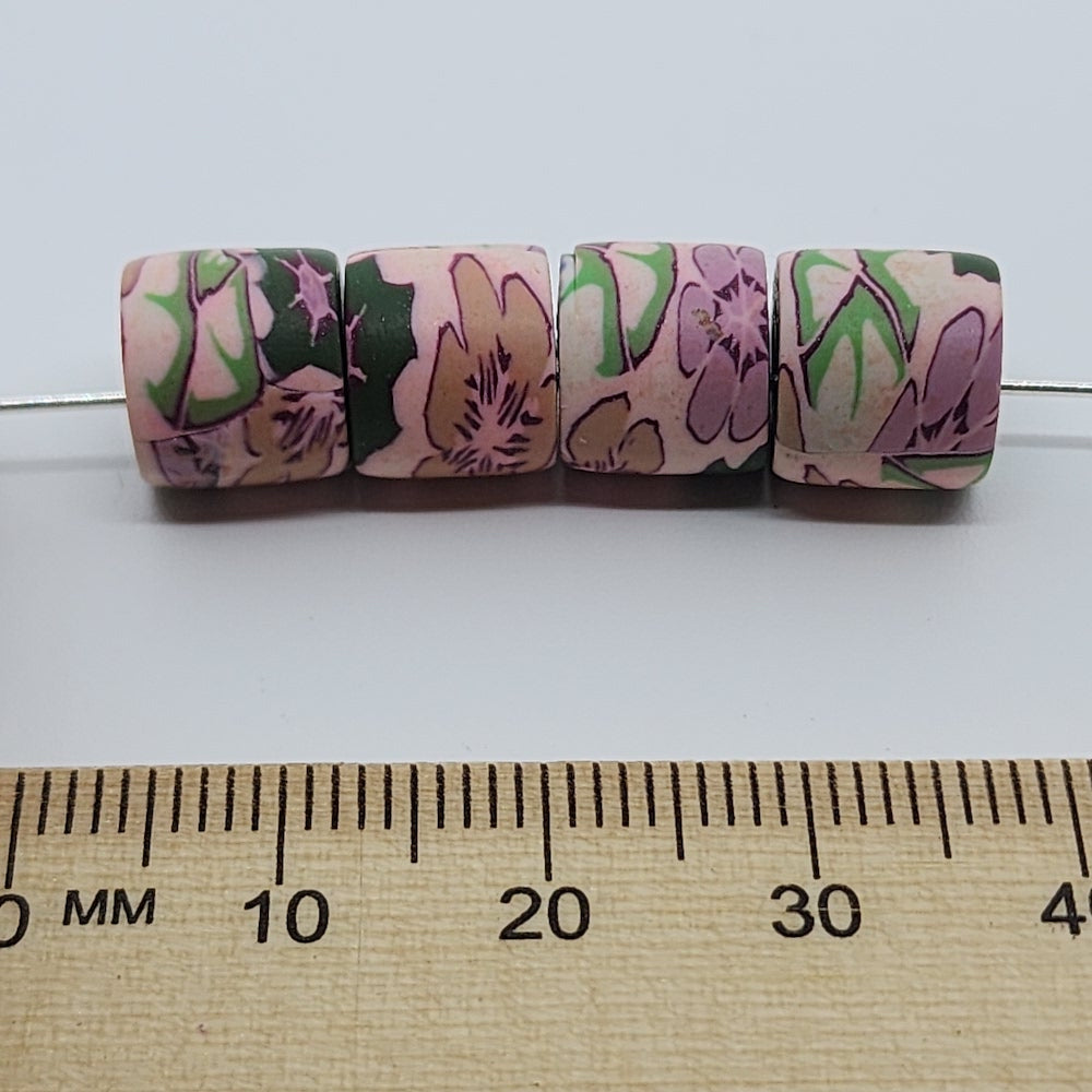 10mm Tube Fimo Beads (10) - Vintage Floral