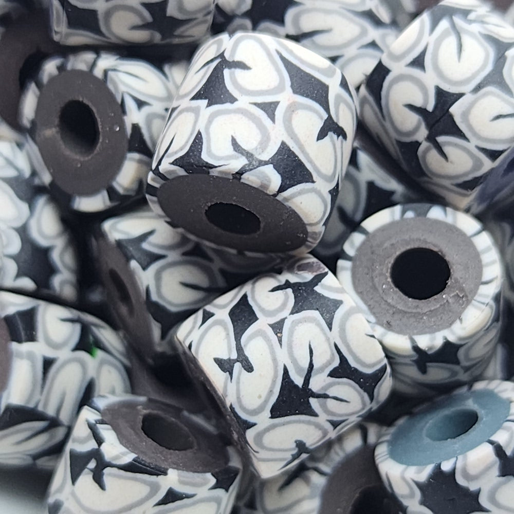 10mm Tube Fimo Beads (10) - Hoof Print on Black