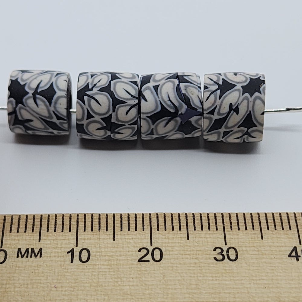 10mm Tube Fimo Beads (10) - Hoof Print on Black