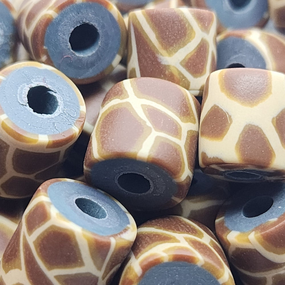 10mm Tube Fimo Beads (10) - Giraffe Print