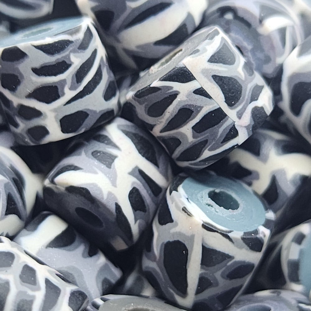10mm Tube Fimo Beads (10) - Animal Print Black