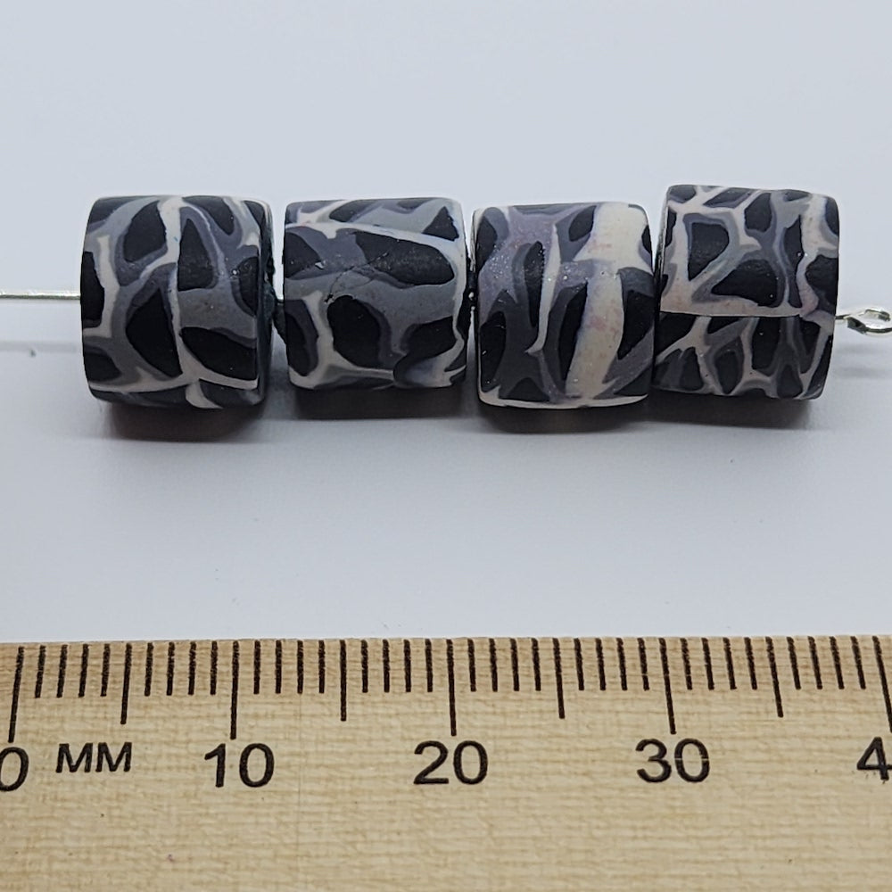 10mm Tube Fimo Beads (10) - Animal Print Black