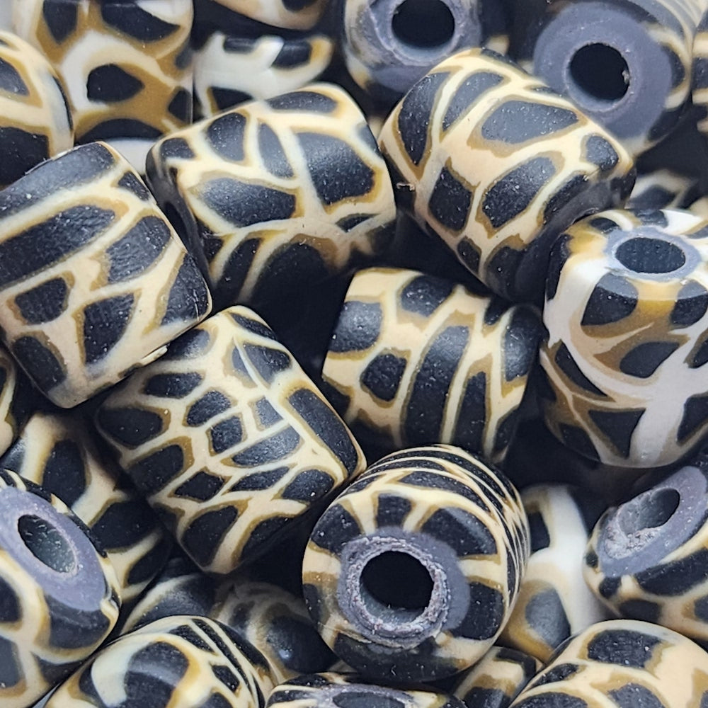 10mm Tube Fimo Beads (10) - Animal Print Brown