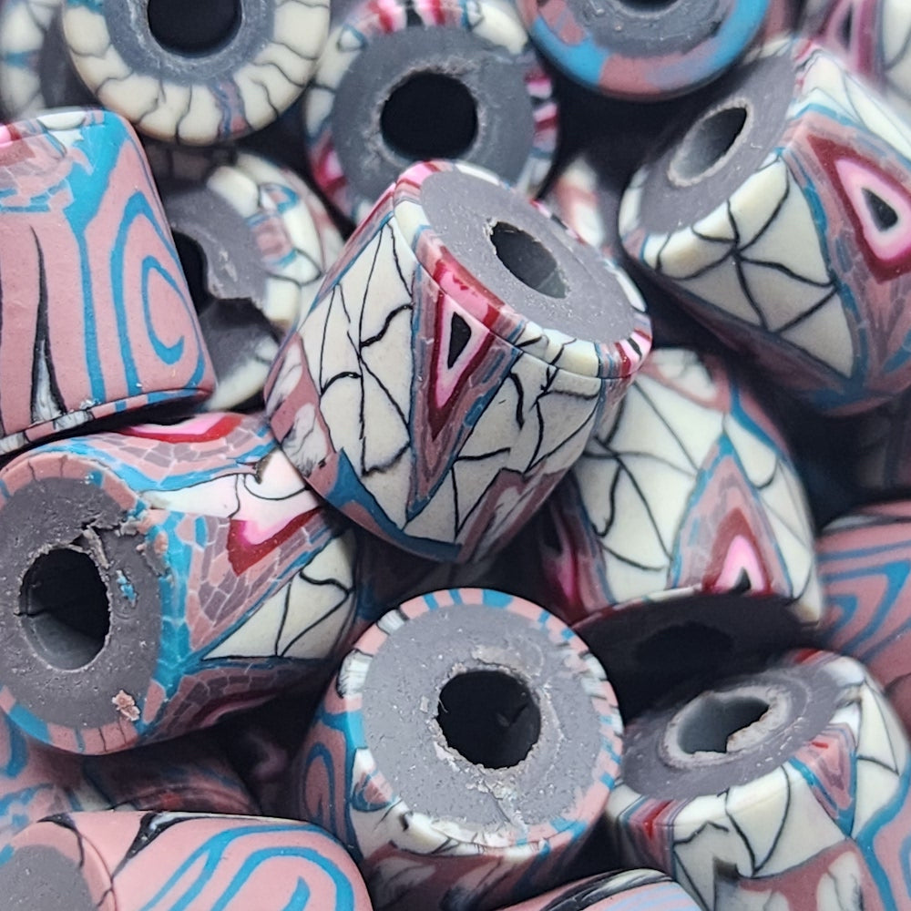 10mm Tube Fimo Beads (10) - Native American Indian Symbols