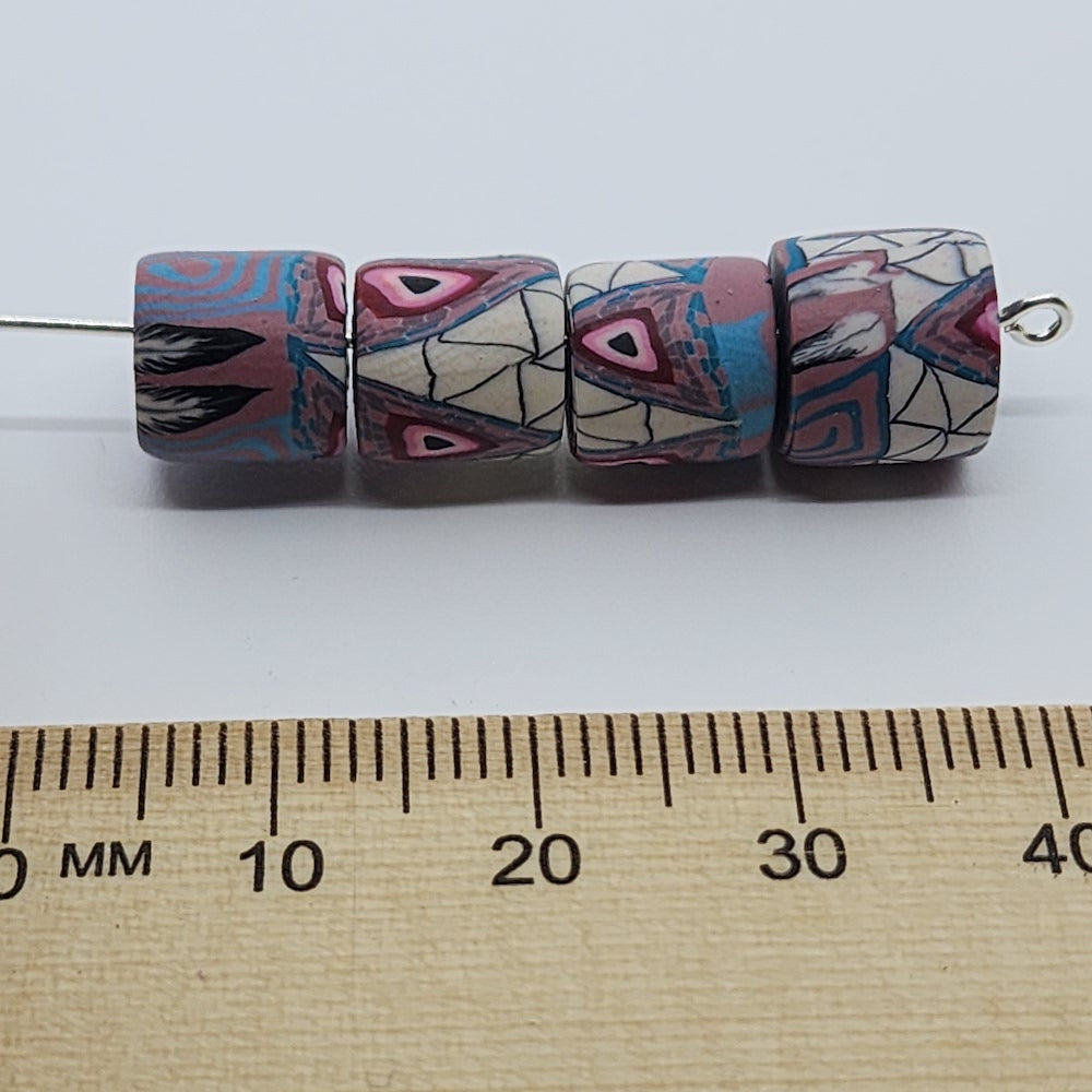 10mm Tube Fimo Beads (10) - Native American Indian Symbols