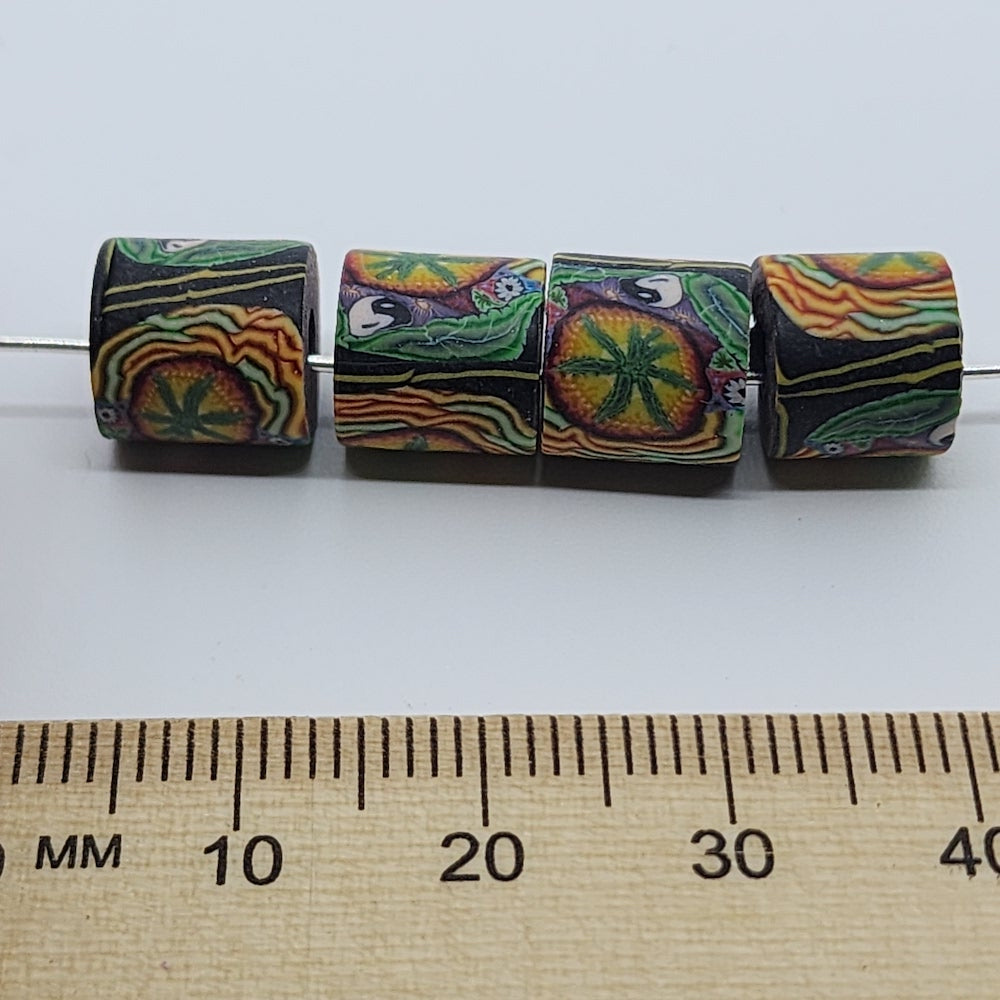 10mm Tube Fimo Beads (10) - Cannabis Leaf w. Yin Yang