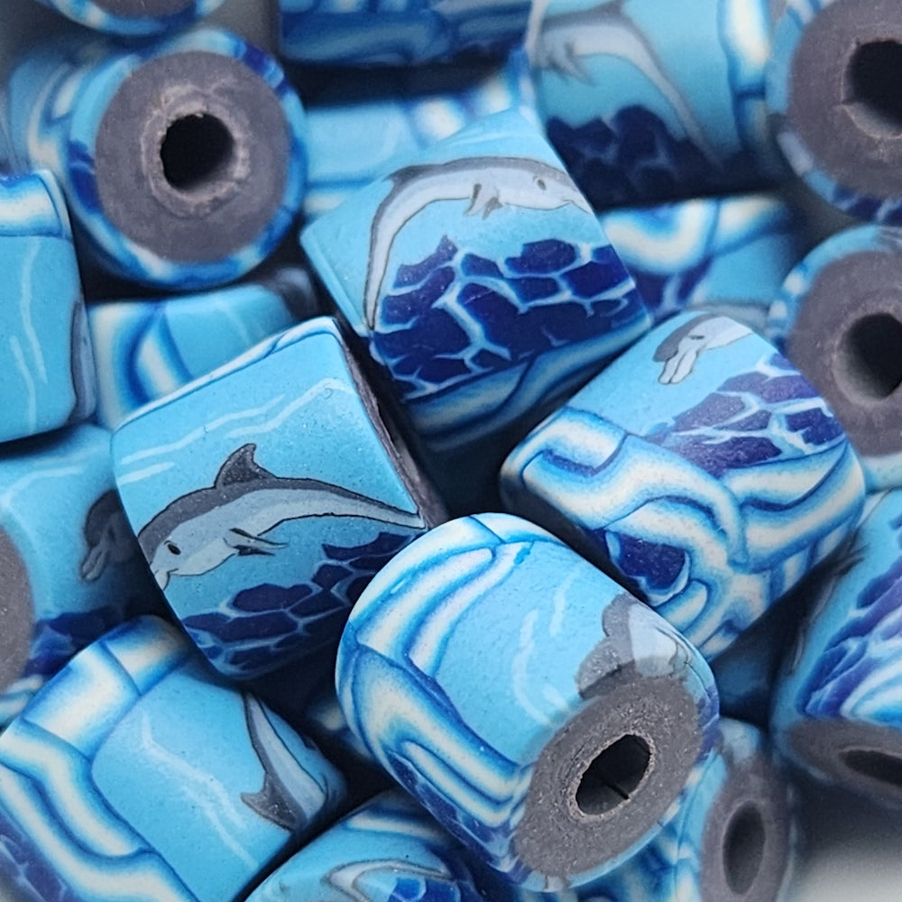 10mm Tube Fimo Beads (10) - Dolphin Diving