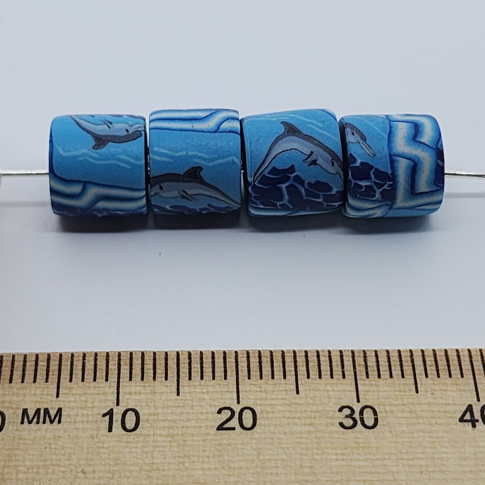 10mm Tube Fimo Beads (10) - Dolphin Diving
