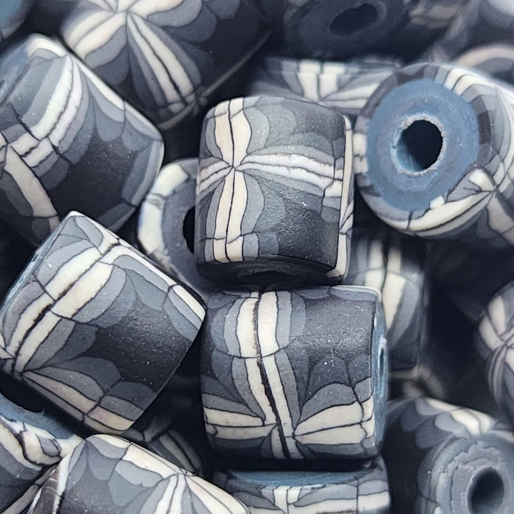 10mm Tube Fimo Beads (10) - Black/White Web Design