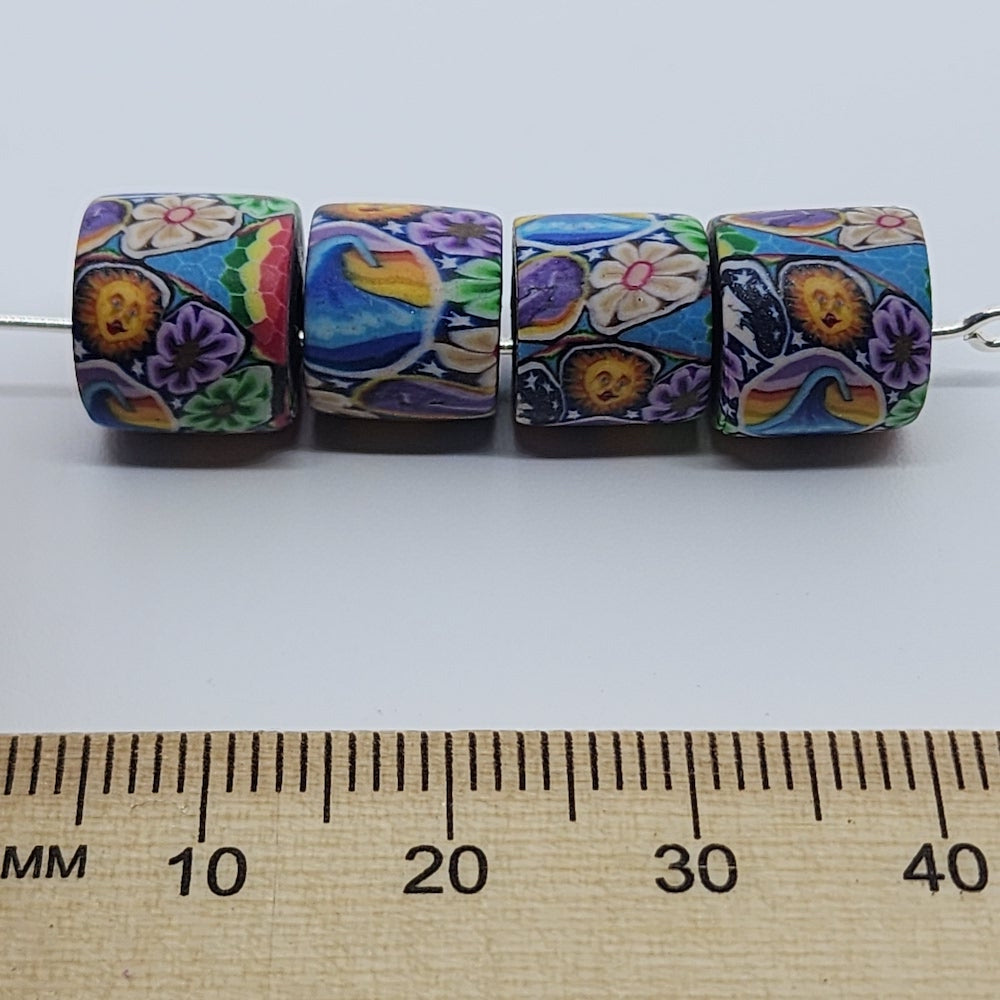 10mm Tube Fimo Beads (10) - Wave w. Flowers