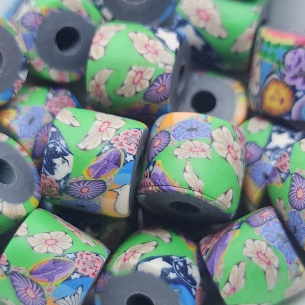 10mm Tube Fimo Beads (10) - Hippy Flowers