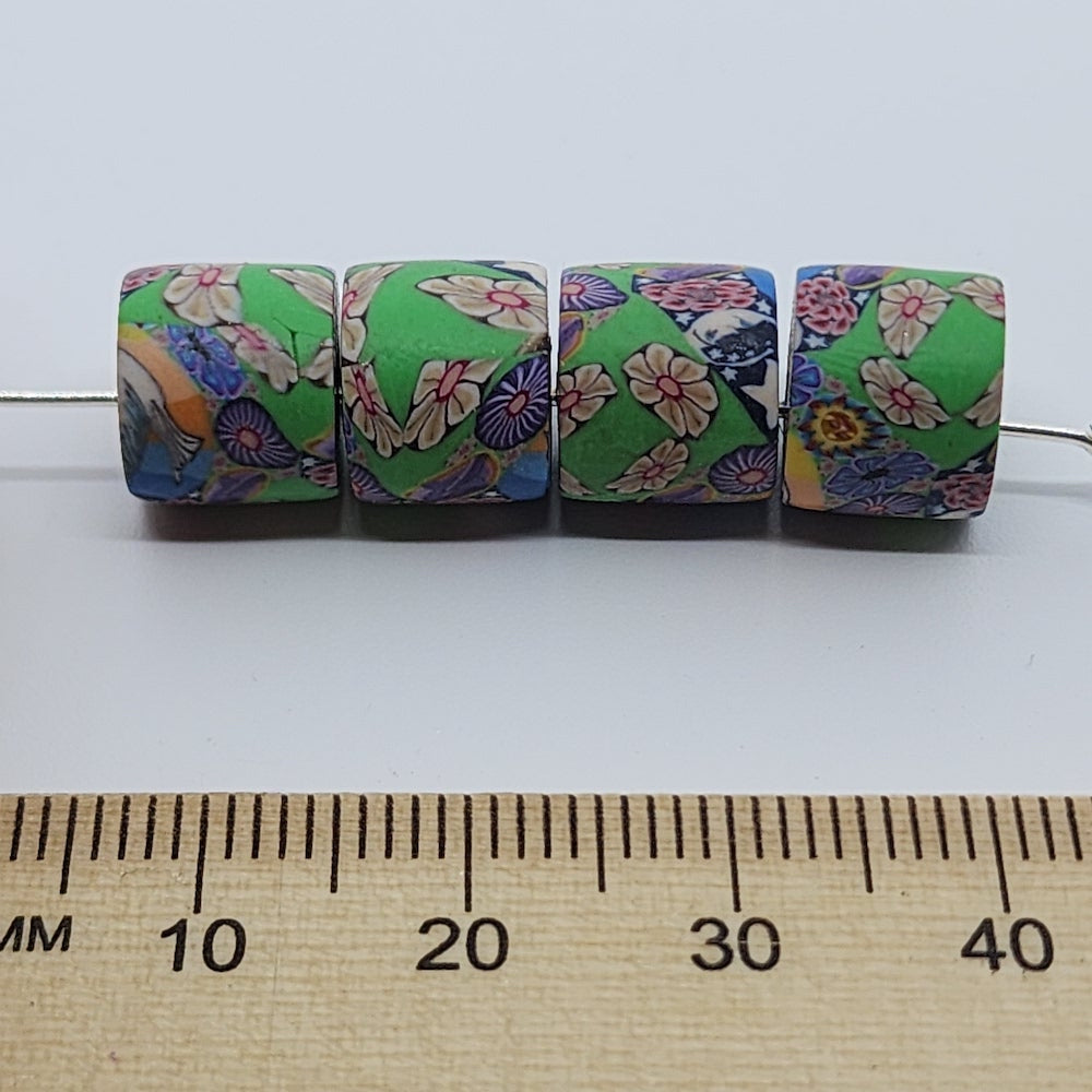 10mm Tube Fimo Beads (10) - Hippy Flowers