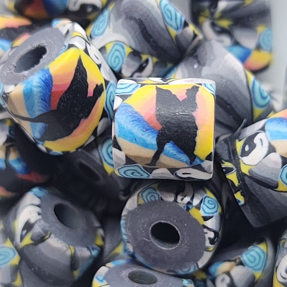 10mm Tube Fimo Beads (10) - Surfer w. Yin/Yang