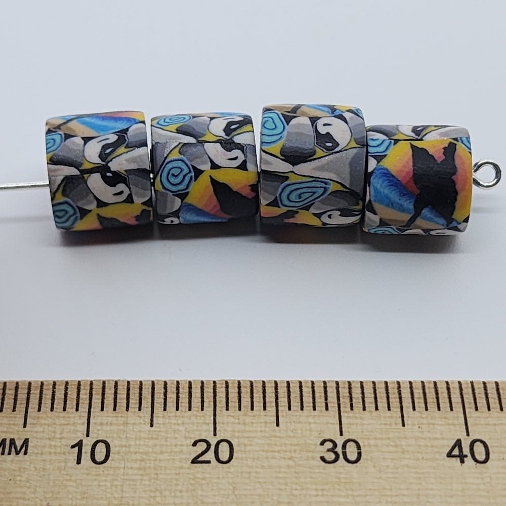 10mm Tube Fimo Beads (10) - Surfer w. Yin/Yang