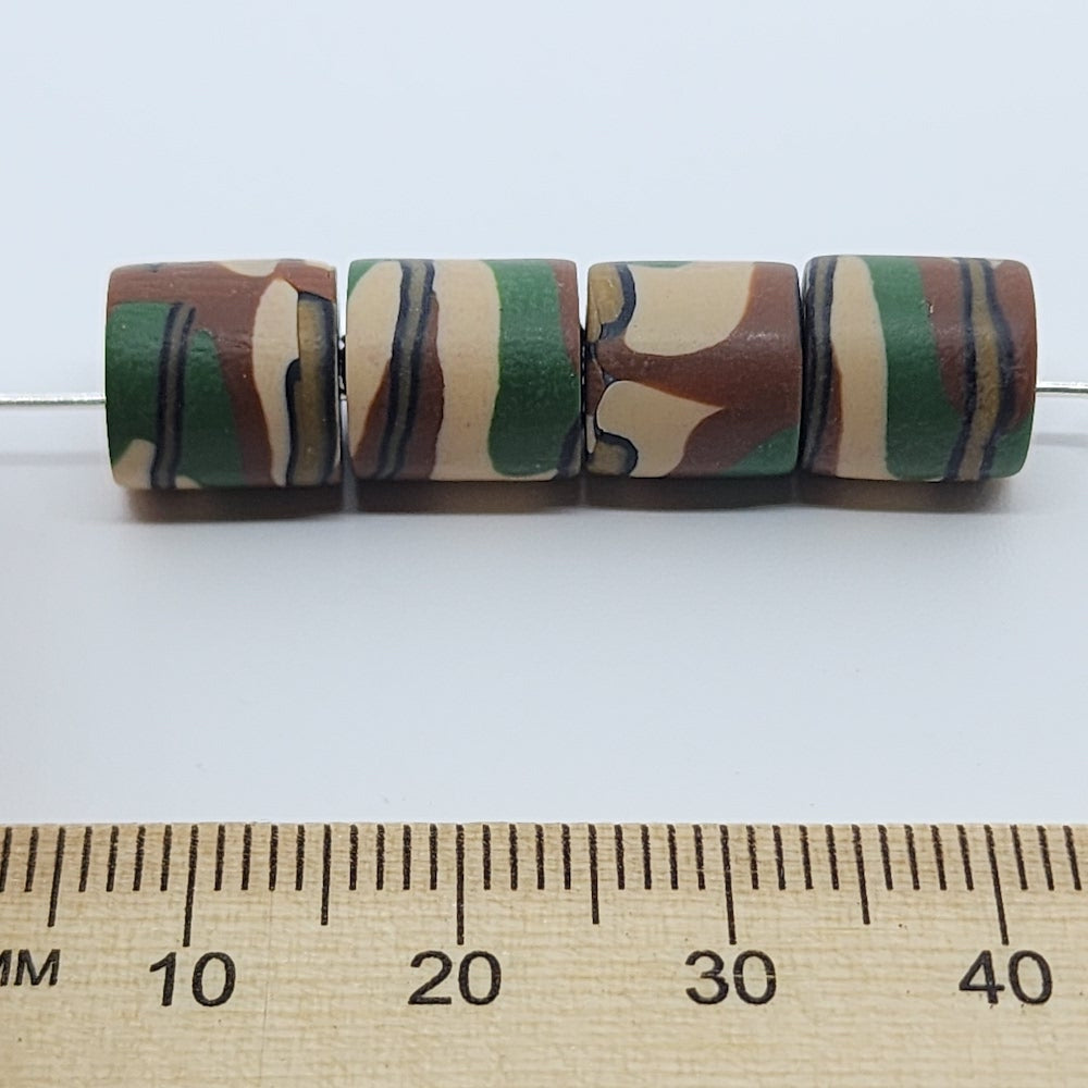 10mm Tube Fimo Beads (10) - Camouflage Green/Brown