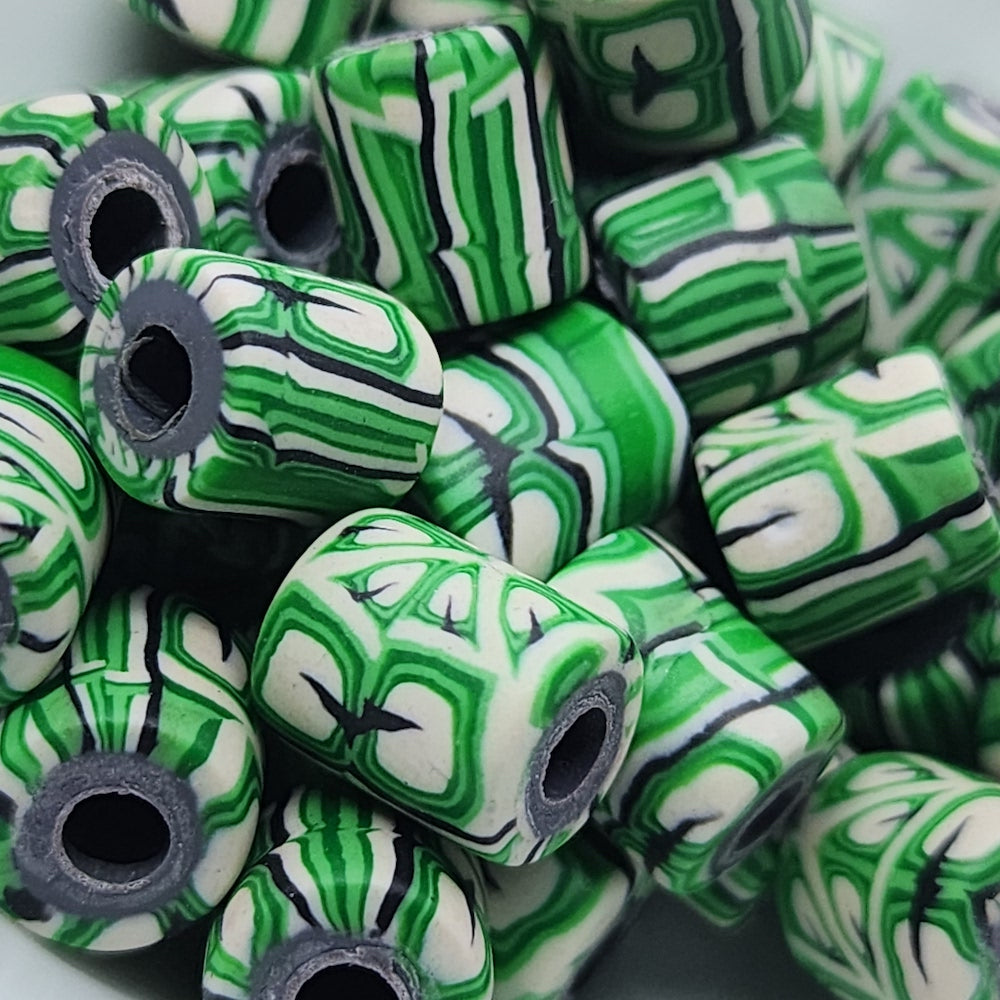 10mm Tube Fimo Beads (10) - Hoof Print on Green