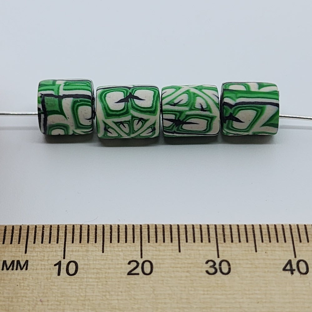 10mm Tube Fimo Beads (10) - Hoof Print on Green