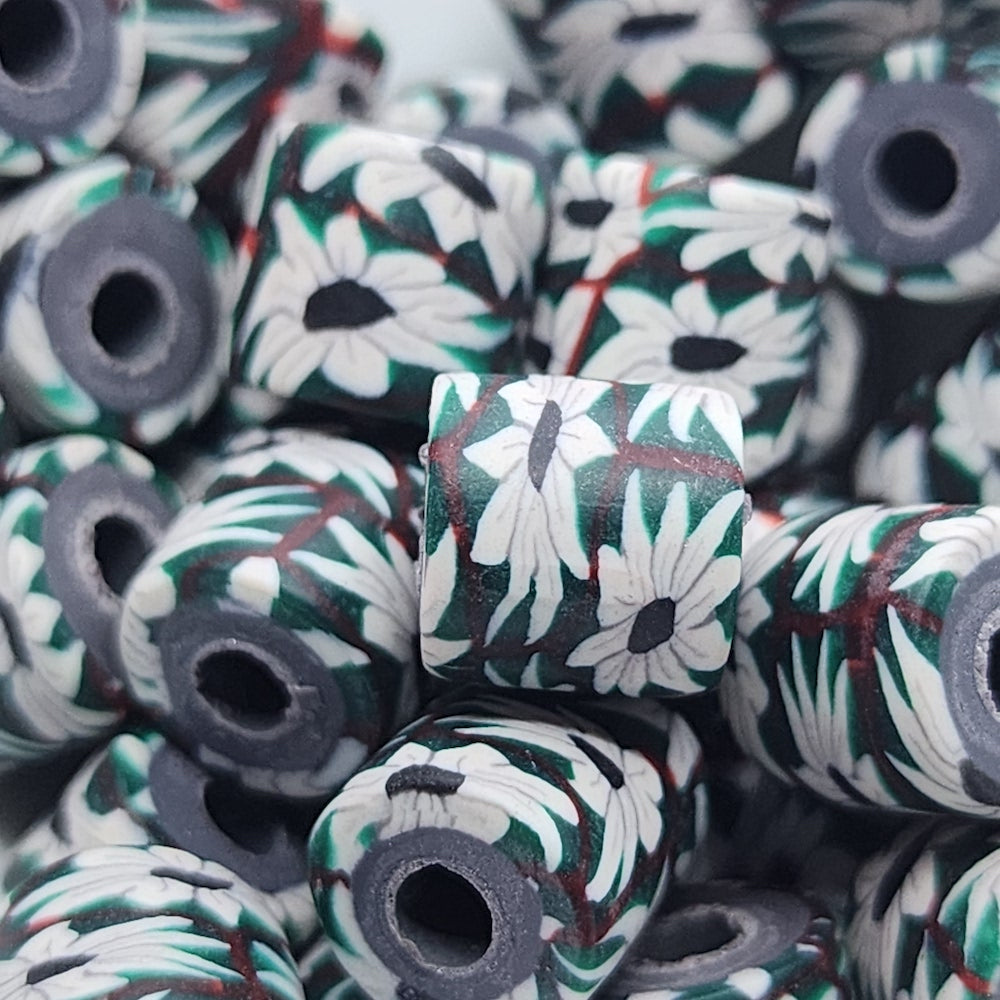 10mm Tube Fimo Beads (10) - White Daisy