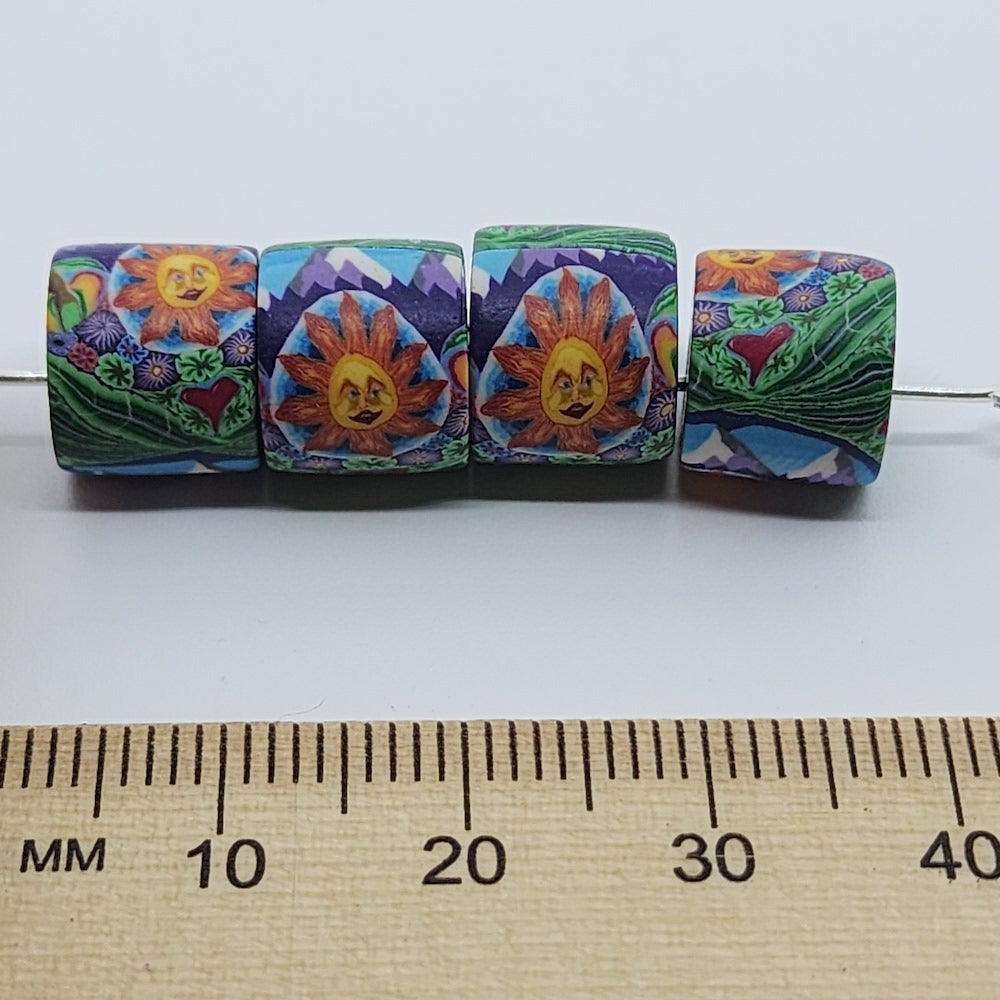 10mm Tube Fimo Beads (10) - Sun & 2 Mountains