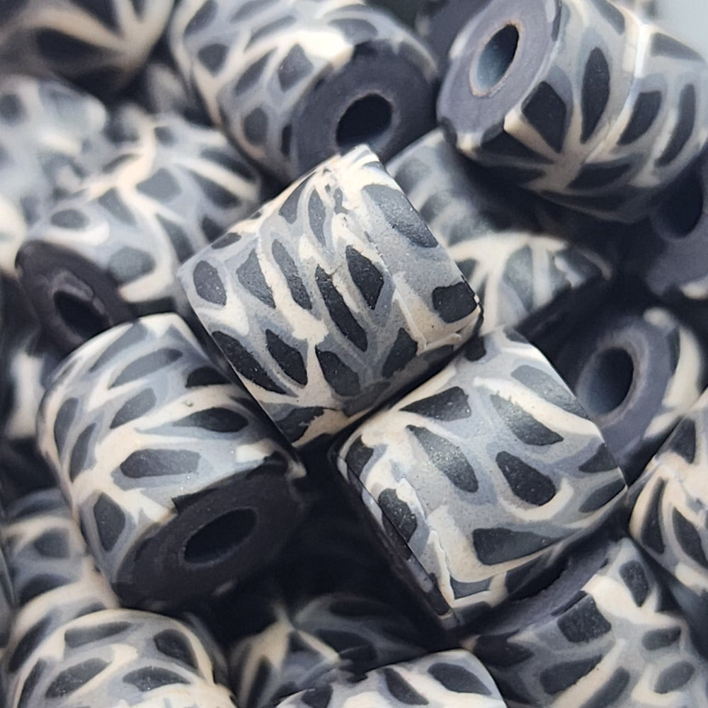 10mm Tube Fimo Beads (10) - Animal Print Grey/Cream