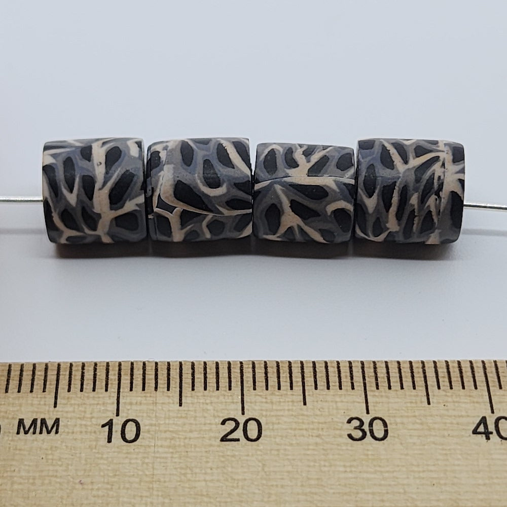 10mm Tube Fimo Beads (10) - Animal Print Grey/Cream