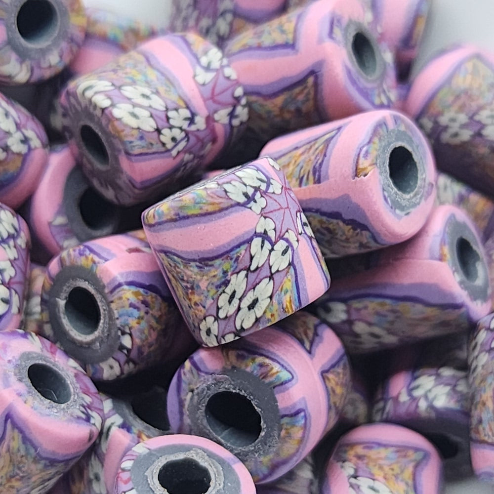 10mm Tube Fimo Beads (10) - Pink Floral