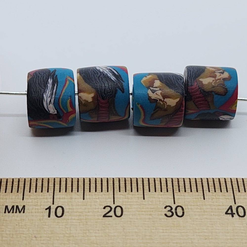 10mm Tube Fimo Beads (10) - Indian Face w. Feathers in Hair