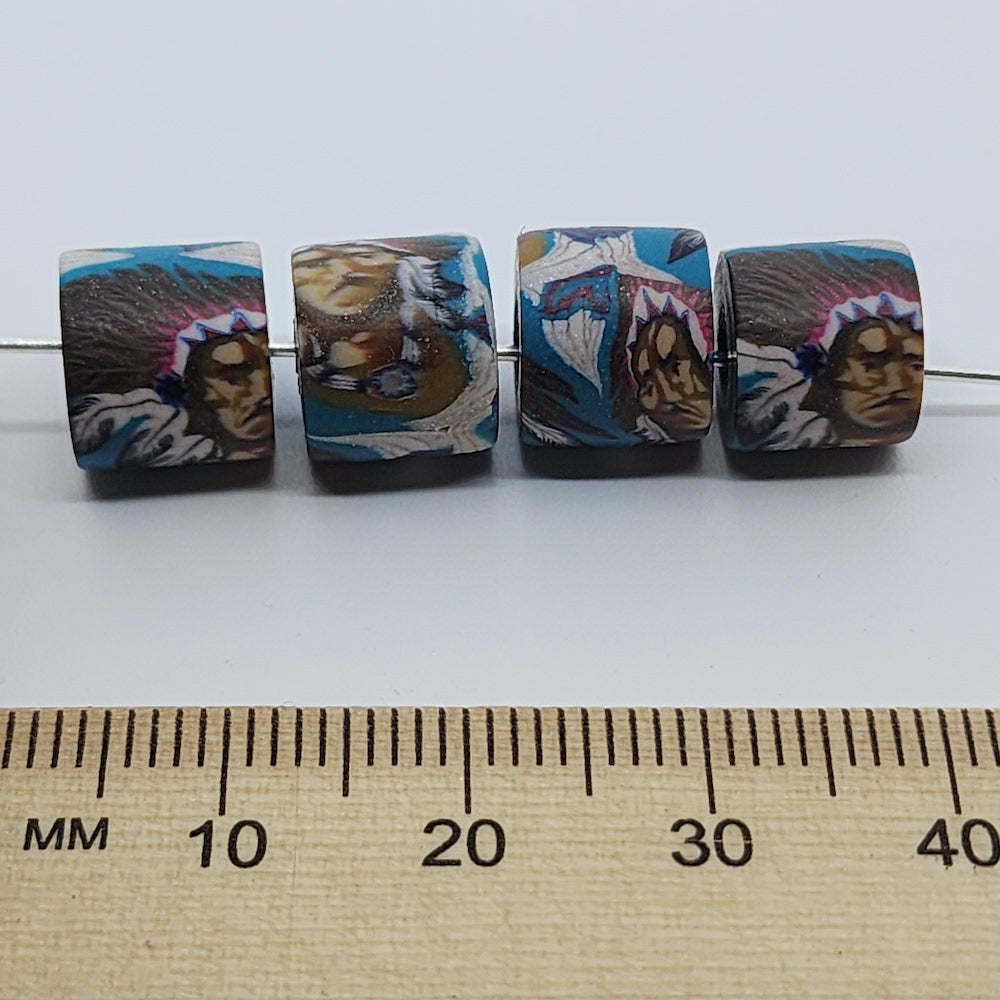 10mm Tube Fimo Beads (10) - Indian Face w. Head Dress