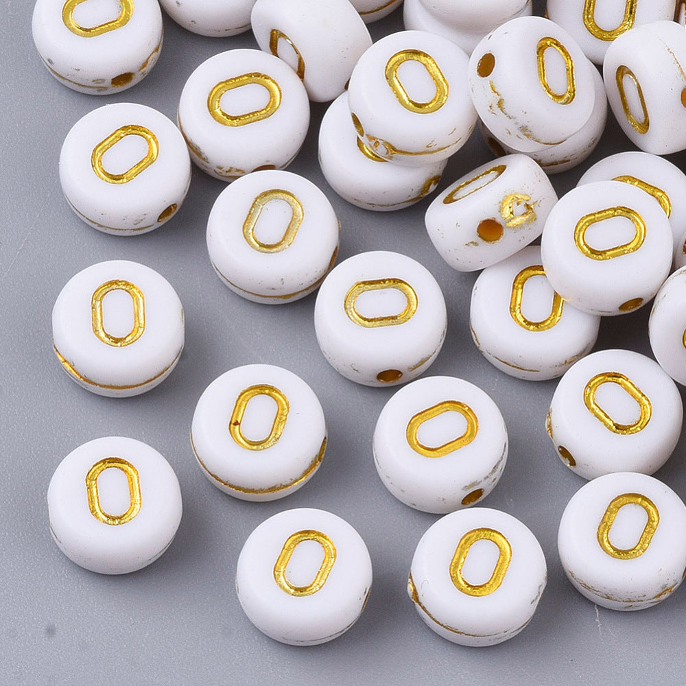 Alphabet Letter Beads (White/Gold) - O