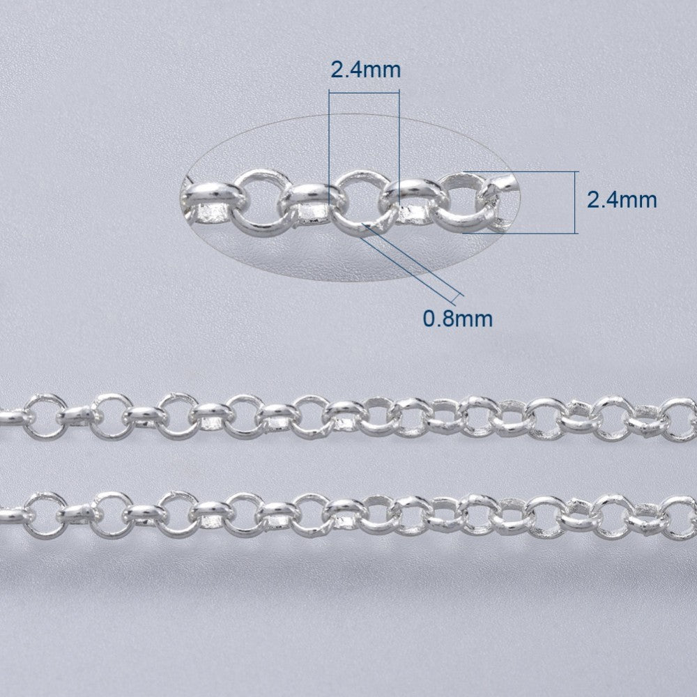 Rolo (Belcher) Chain w. Soldered 2.4mm Links (1m) - Silver