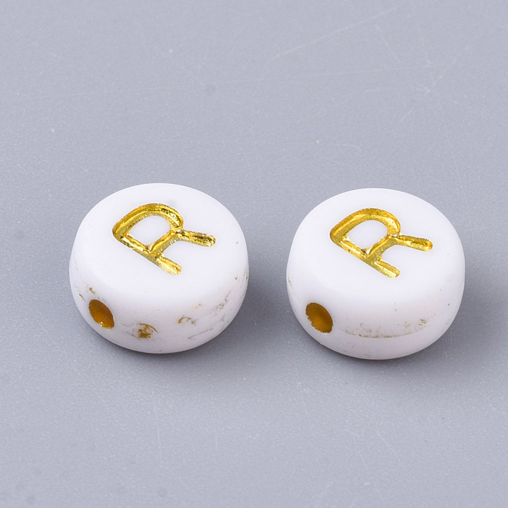 Alphabet Letter Beads (White/Gold) - R