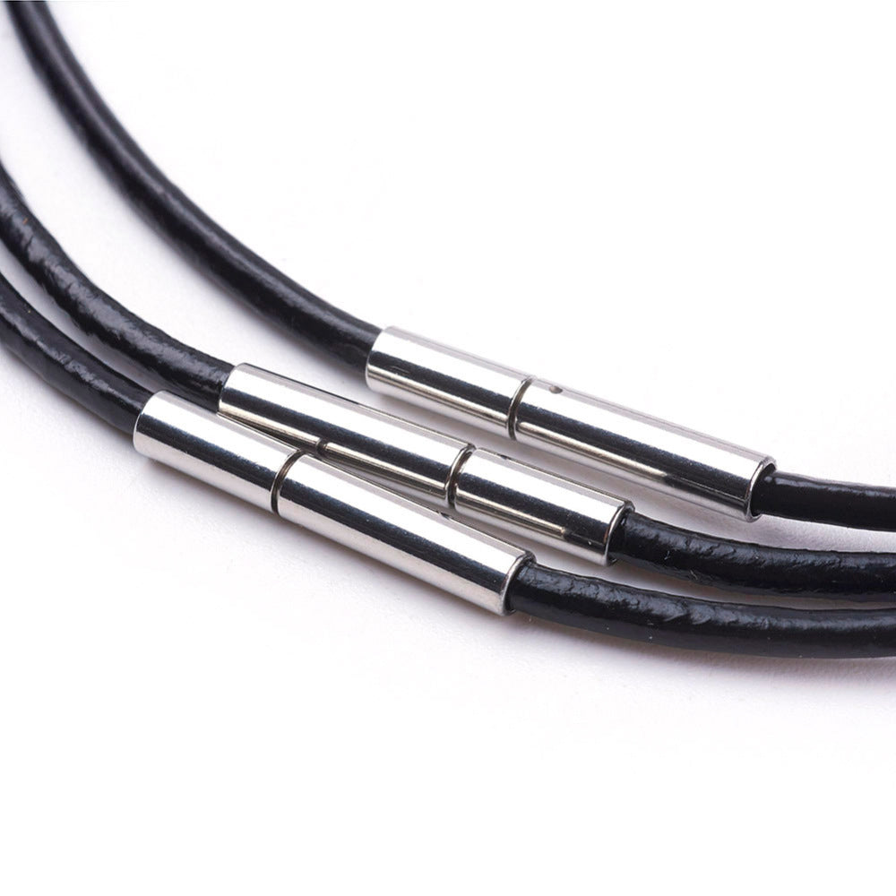 2mm Leather Necklace (40cm) - Black - Twist Clasp