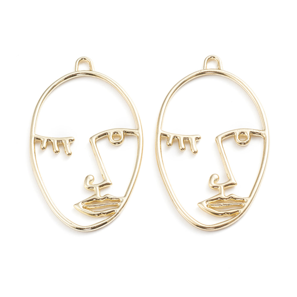 Abstract Face Pendant - Oval (1) - Gold