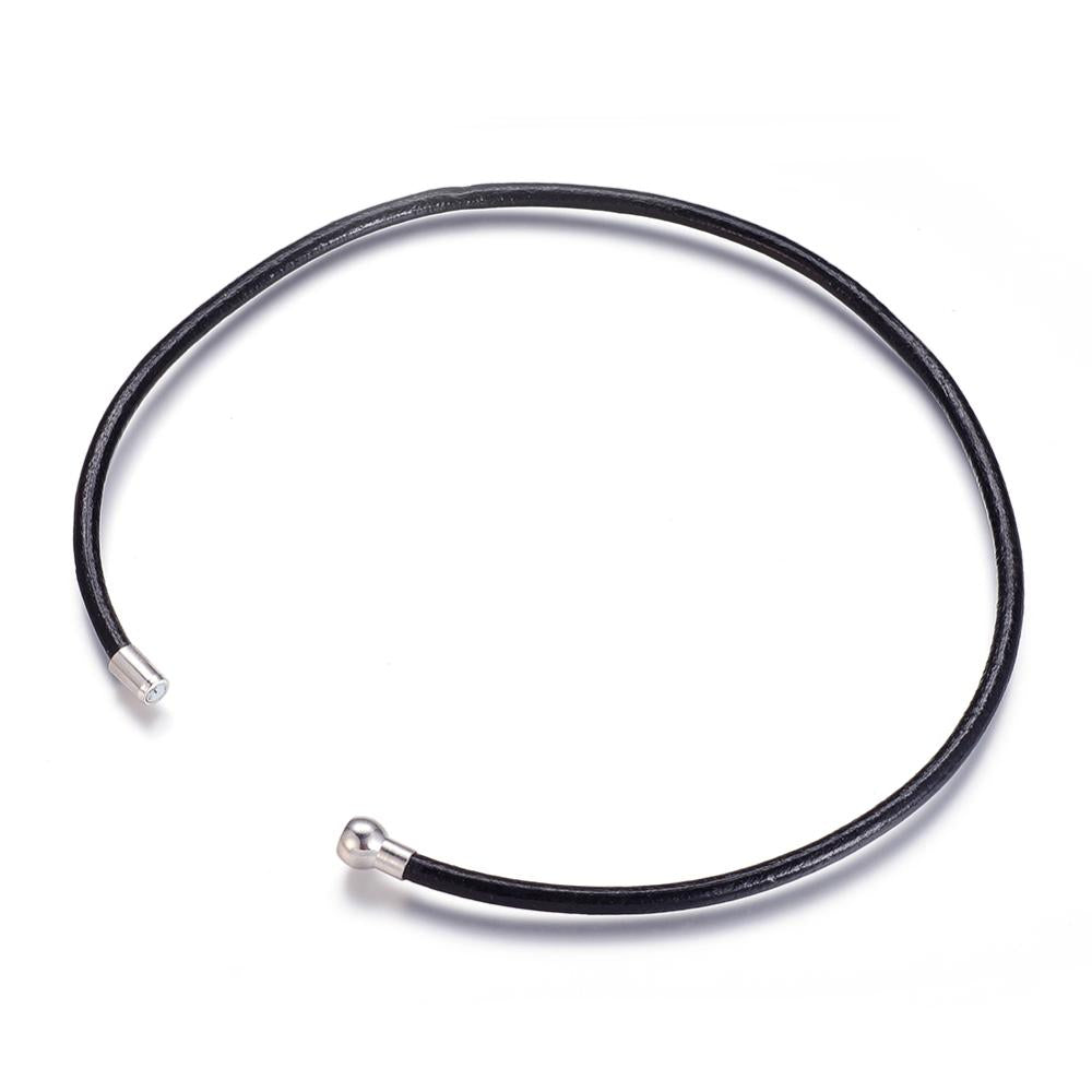 5mm Leather Necklace (44cm) - Black - Magnetic Clasp