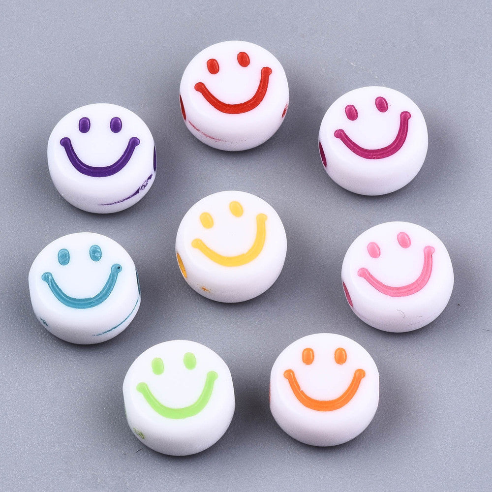 Smiley Beads - White/Colours (100)