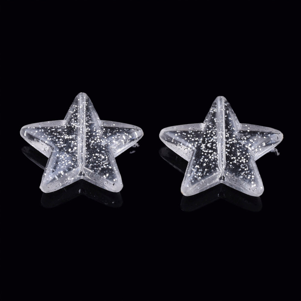 Star Beads Large (25) - Clear w. Glitter