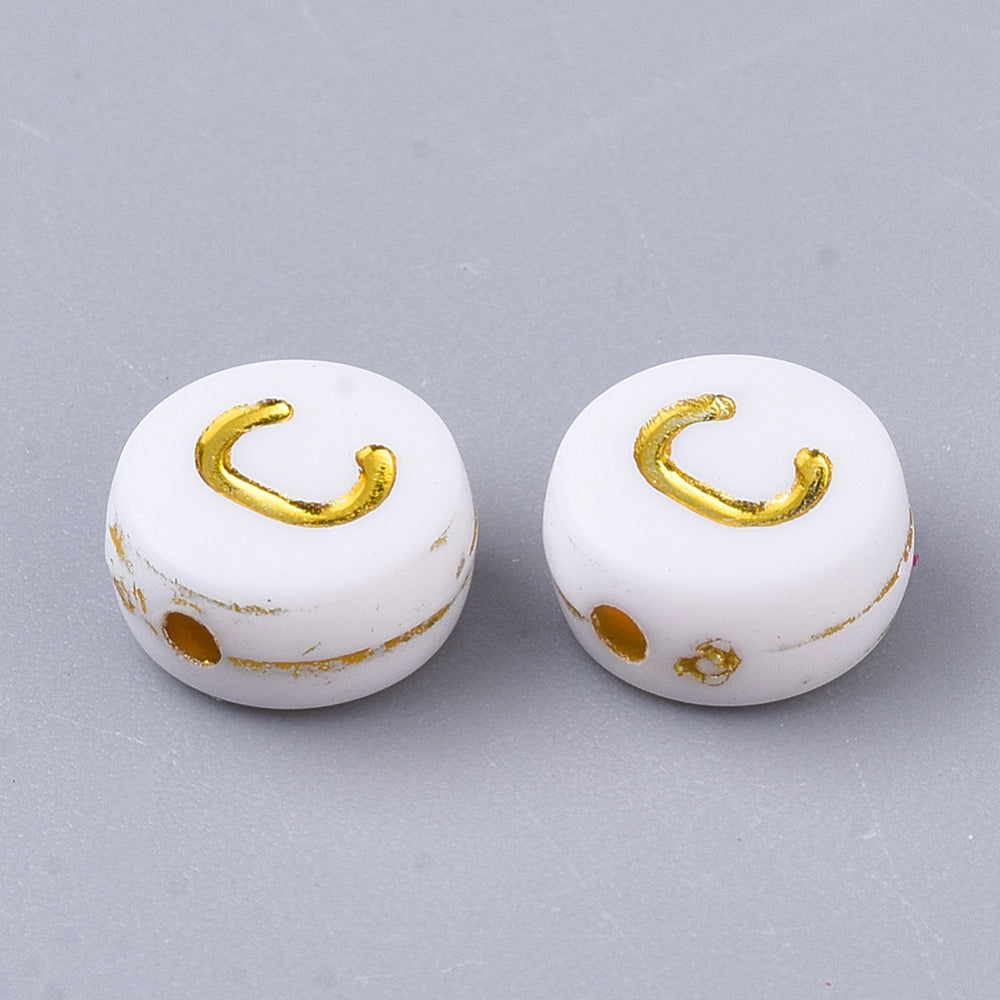 Alphabet Letter Beads (White/Gold) - C